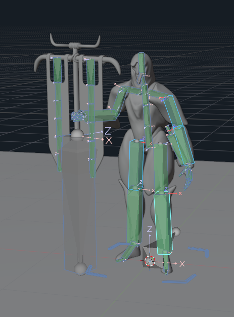 Image of a 3d character using Proxy Baking as a deform-only rig.